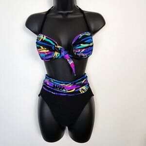 The "Slim" Suit Black Purple Vintage 80s 90s Bikini Size 6 Malibu Barbie Summer